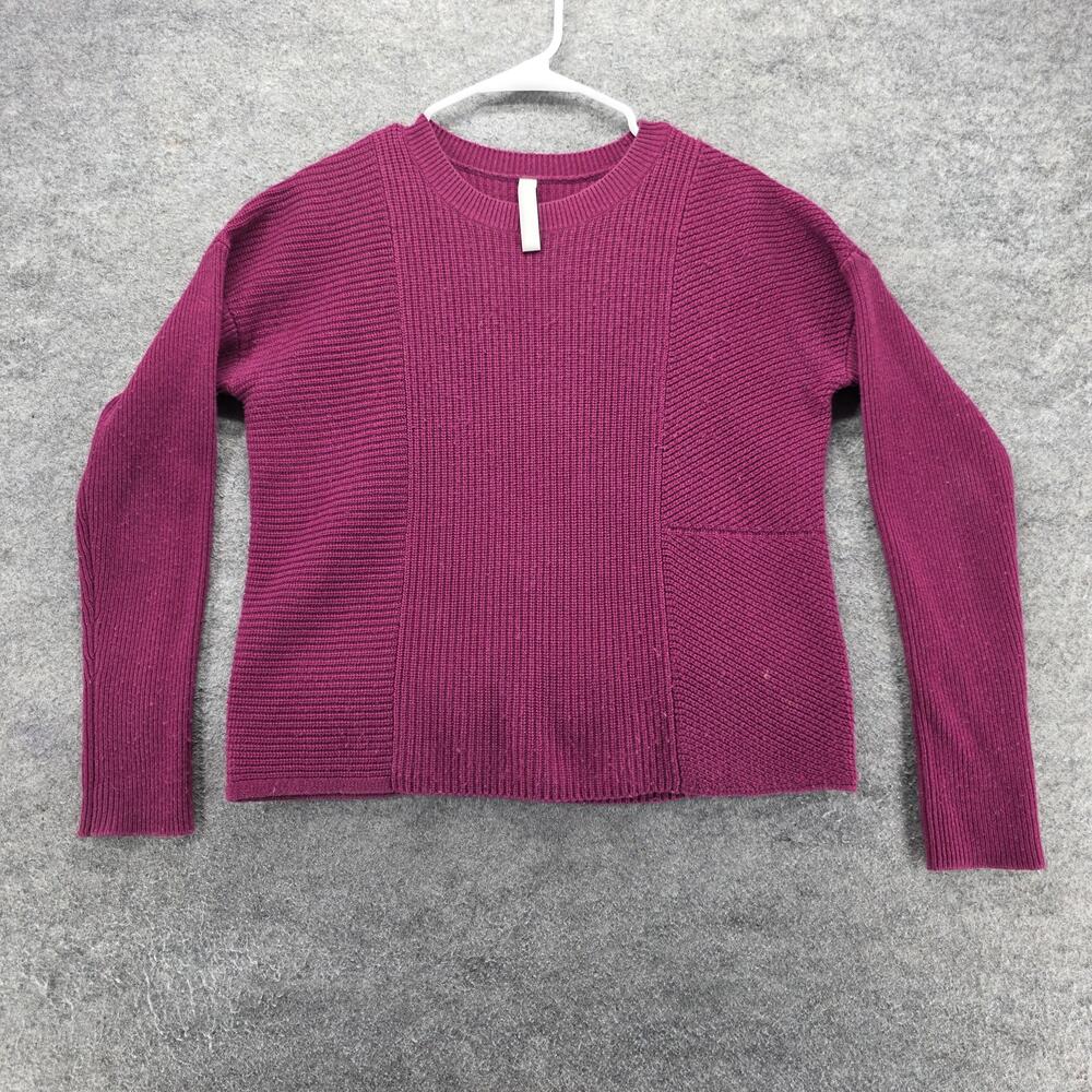 Athleta Sweater Pullover Womens XS Purple Crew Neck Tight-Knit Pockets